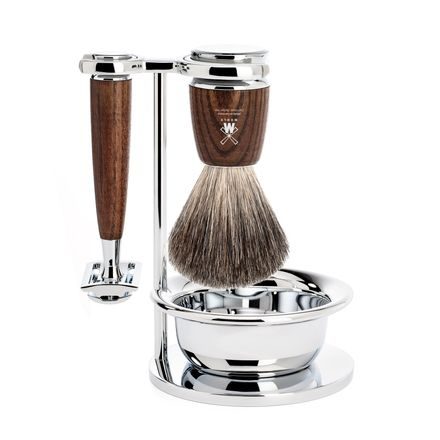 Mühle RYTMO Shaving Set — Chrome Stand & Bowl + Open Comb Razor + Pure Badger Brush (w/ Steamed Ash Handle)
