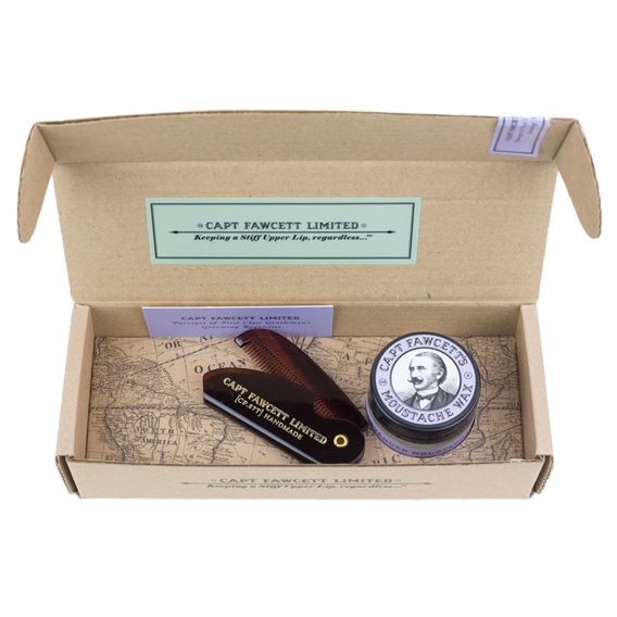 Captain Fawcett Lavender Moustache Wax & Foldable Beard Comb Gift Set