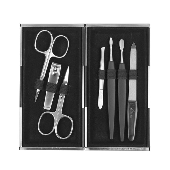 Erbe Solingen Seven-Piece Manicure Set in Matte Silver Metal Case