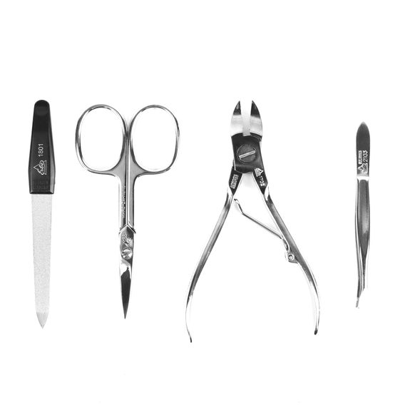 Erbe Solingen Four-Piece Manicure Set in Black Leather Pouch