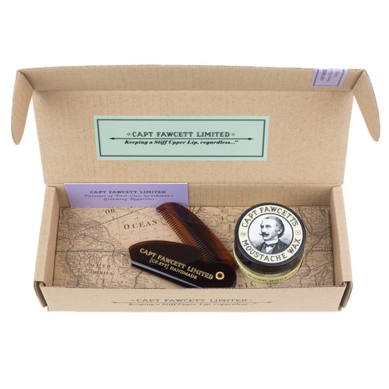 Captain Fawcett Sandalwood Moustache Wax & Foldable Beard Comb Gift Set