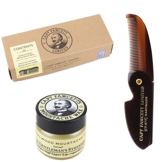 Captain Fawcett Sandalwood Moustache Wax & Foldable Beard Comb Gift Set