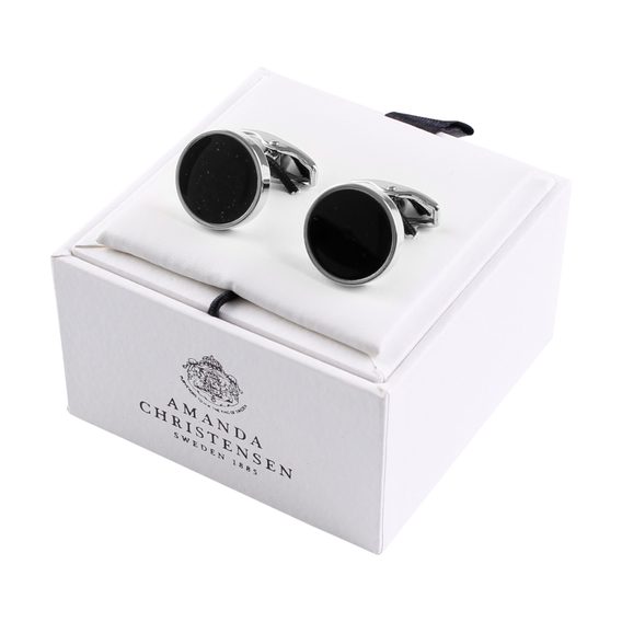 House of Amanda Christensen Black Onyx & Silver Round Cufflinks