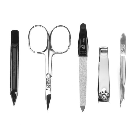 Erbe Solingen Five-Piece Manicure Set in Brown Leather Zip Pouch