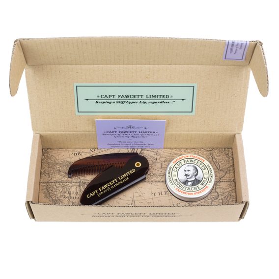 Captain Fawcett Expedition Strength Moustache Wax & Foldable Beard Comb Gift Set