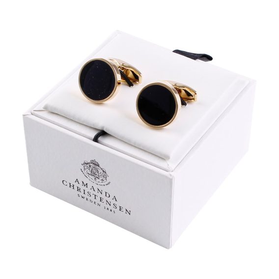 House of Amanda Christensen Gold & Black Onyx Round Cufflinks