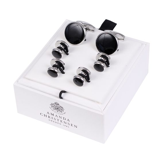 House of Amanda Christensen Black Onyx & Silver Cufflinks and Studs Set