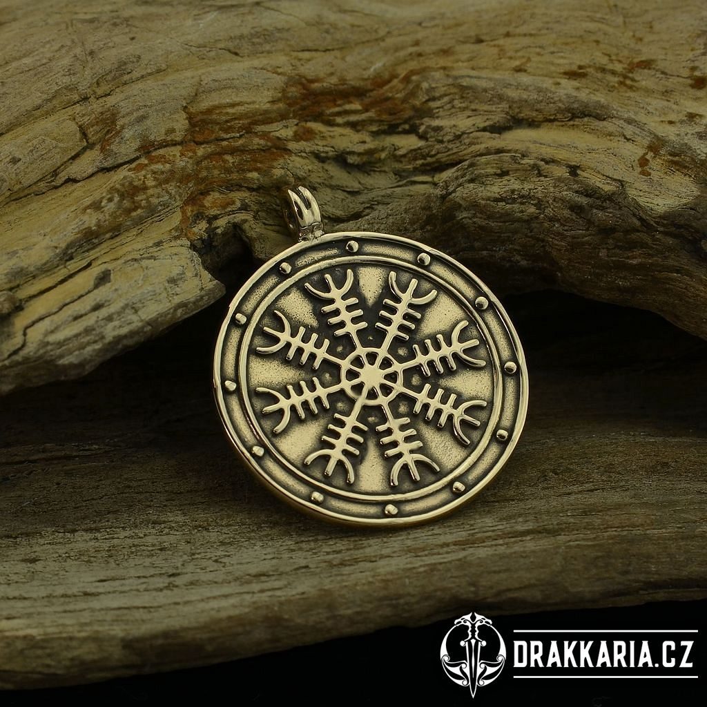 Aegishjalmur, islandská magická runa, medailon, bronz - drakkaria.cz
