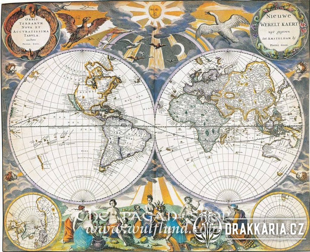 SVĚT 1670, Pieter Goos, historická mapa, faksimile - drakkaria.cz