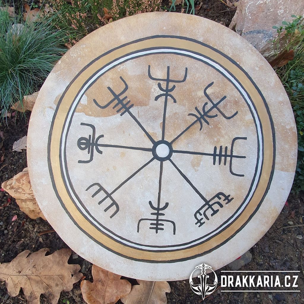 ŠAMANSKÝ BUBEN - Vegvisir, zlatý - drakkaria.cz