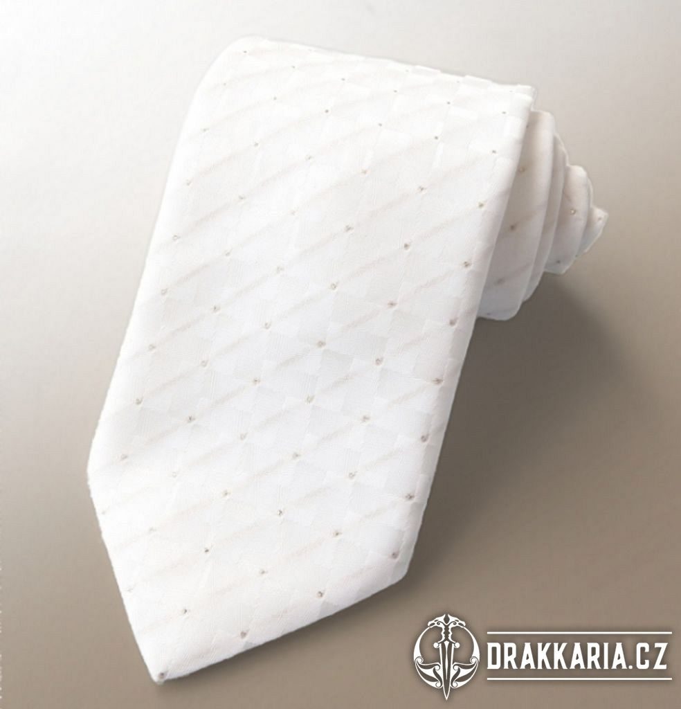 Svatební kravata bílá se zlatou nitkou - drakkaria.cz