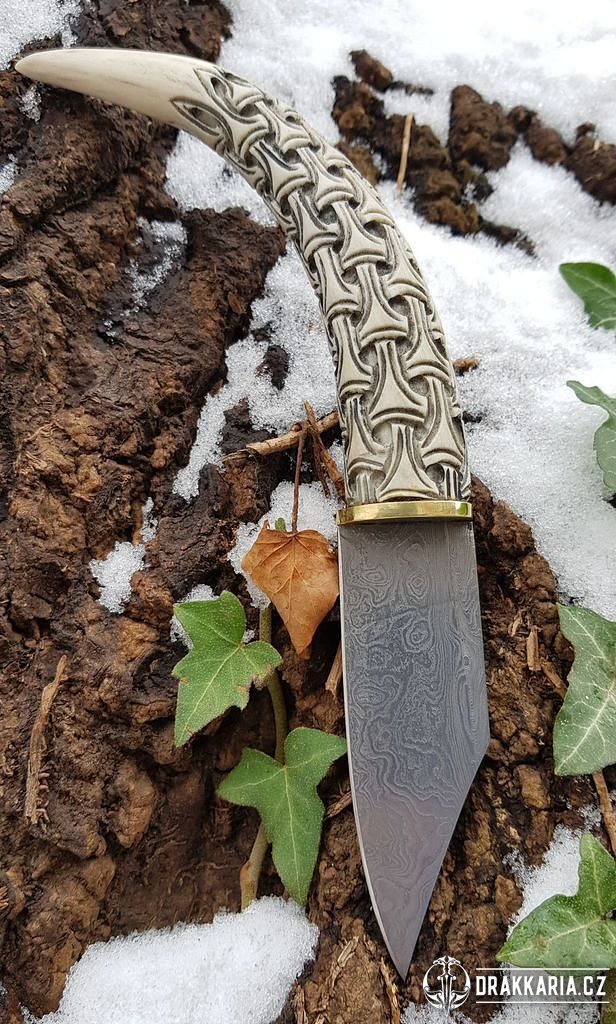 HAUKUR, kovaný nůž - seax, damašková ocel - drakkaria.cz