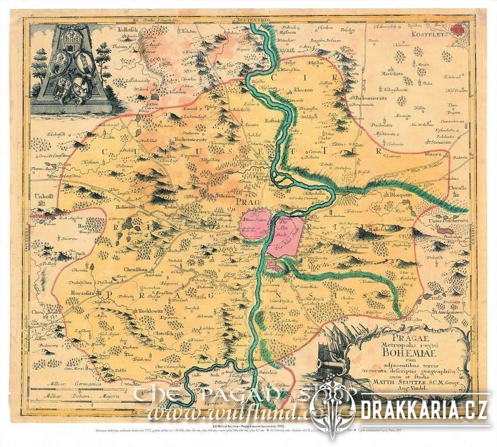 HISTORICKÁ MAPA, PRAHA, 1757, Matthias Seutter, faksimile - drakkaria.cz