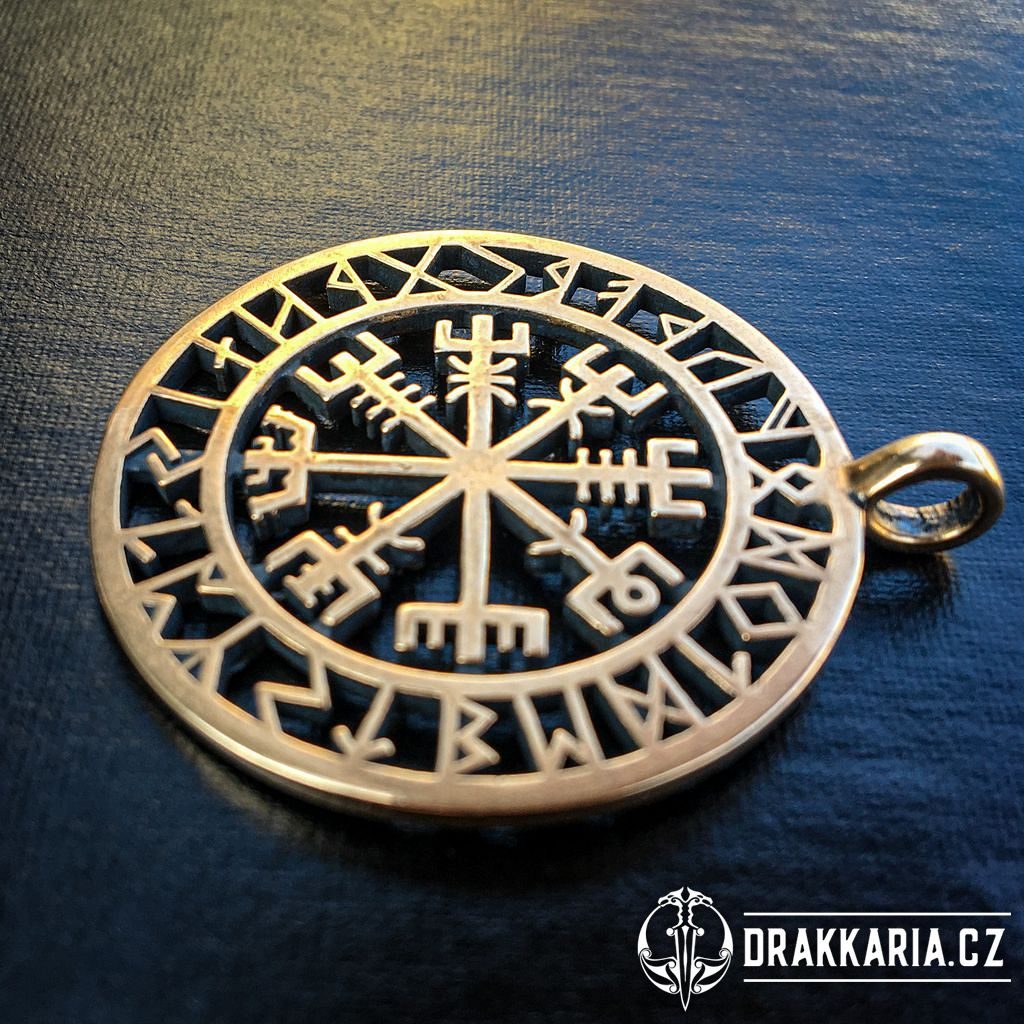 VEGVÍSIR - kompas, islandská runa, přívěšek, bronz, velký - drakkaria.cz