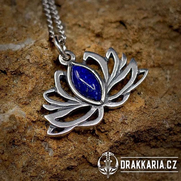 LOTOSOVÝ KVĚT, stříbrný přívěšek Ag 925 Lapis Lazuli - drakkaria.cz