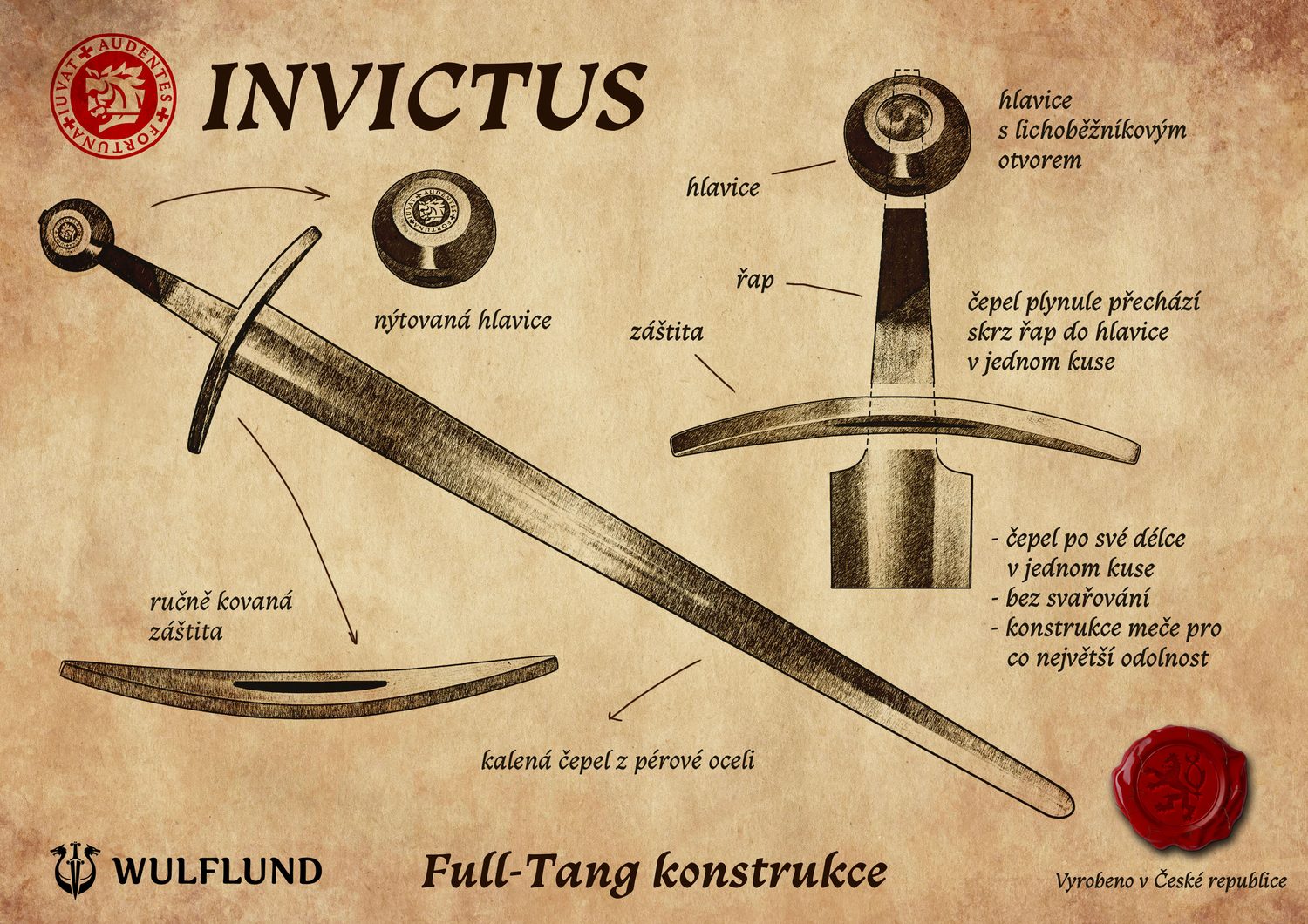 Meč INVICTUS Full-Tang konstrukce