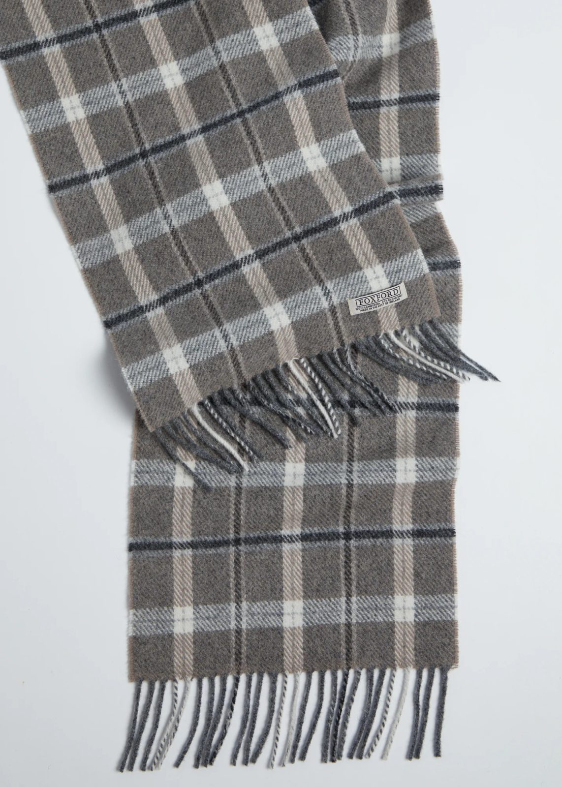Irish Scarf, Foxford Grey and Mink Check Wulflund
