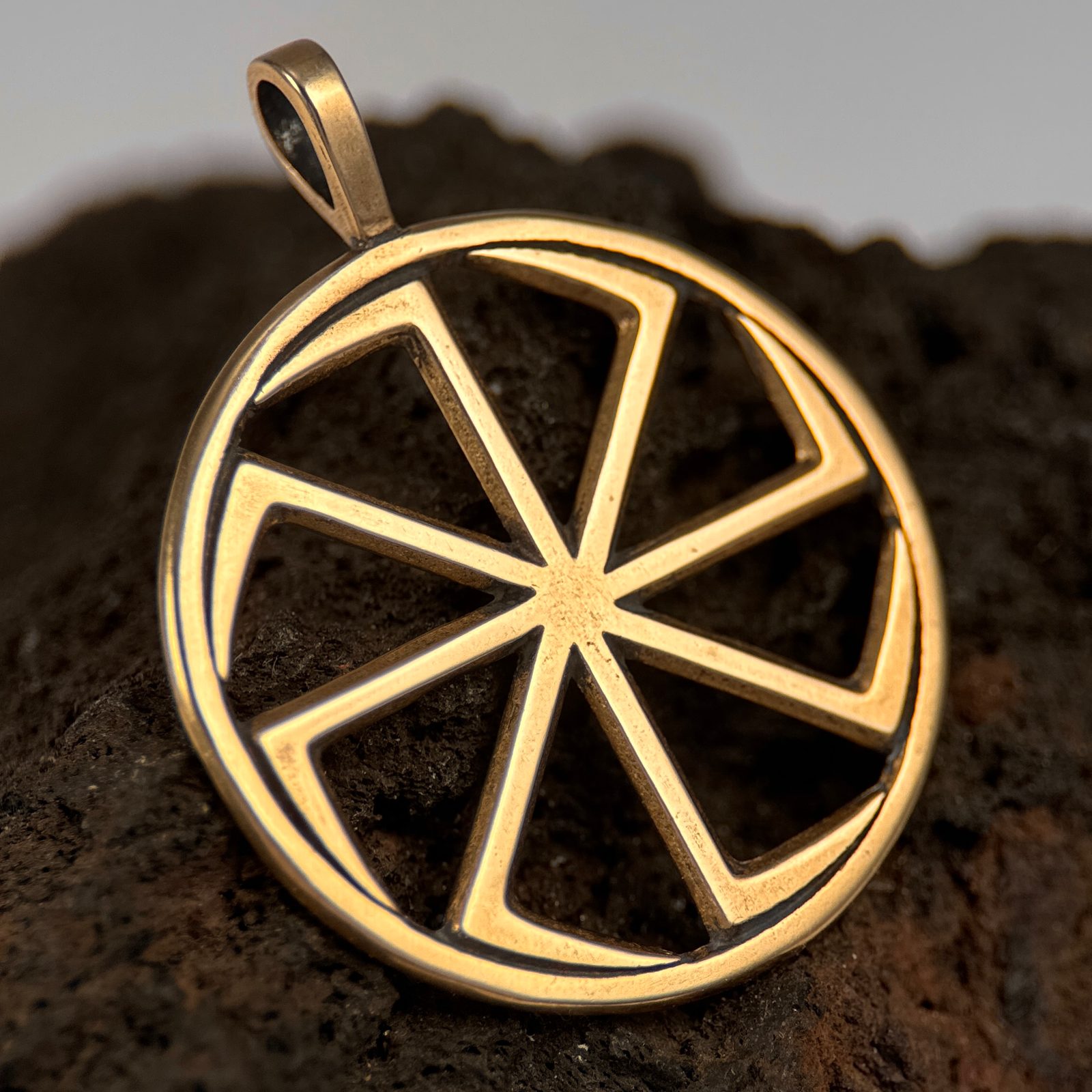 BRONZE KOLOVRAT, SLAVIC SUN WHEEL PENDANT Wulflund