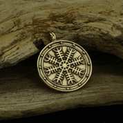 AEGISHJALMUR, ISLANDSKÁ MAGICKÁ RUNA, MEDAILON, BRONZ - VIKINGSKÉ AMULETY