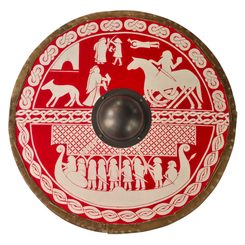 MALOVANÝ VIKINGSKÝ ŠTÍT, PŘEKLIŽKA, LEN, KŮŽE - VIKINSKÉ ŠTÍTY - ZBROJE