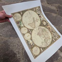 MAPA SVĚTA, JOHN SPEED, XVII. STOLETÍ, RUČNÍ PAPÍR - PLAKÁTY - HOME DECOR