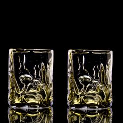 WHISKEY SKLENICE ZELENÉ LESNÍ SKLO, SADA 2 KUSY - HISTORICKÉ SKLO - STOLOVÁNÍ