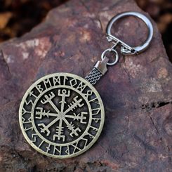 Klíčenka VEGVISIR - kompas, islandská runa, staromosaz