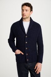 PÁNSKÝ KARDIGAN, RYBÁŘSKÝ SVETR, MODRÝ, ARAN - IRSKO - VLNĚNÉ SVETRY - MÓDA
