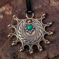 DEVANA, slovanský sluneční amulet, bronz, Malachit