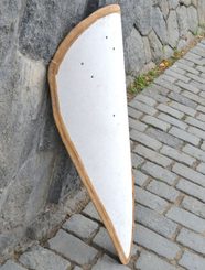 KULATÝ VIKINSKÝ ŠTÍT, PŘEKLIŽKA, LEN, SUROVÁ KŮŽE 70CM - VIKINSKÉ ŠTÍTY - ZBROJE