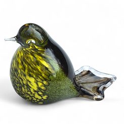 SKLENĚNÝ PTÁČEK, ČESKÉ SKLO, HNĚDÝ - SKLENĚNÉ VÝROBKY - HOME DECOR