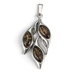 Silver pendant with Polish amber, 925 silver