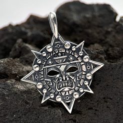 AZTÉCKÁ MASKA, AMULET, PŘÍVĚSEK, BRONZ - PŘÍVĚSKY - ŠPERKY