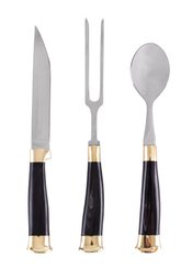 Three-piece cutlery set with horn handles and leather sheath