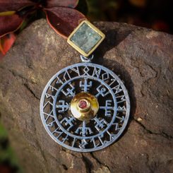 VEGVISIR - kompas, islandská runa, přívěšek, stříbro 925, akvamarin