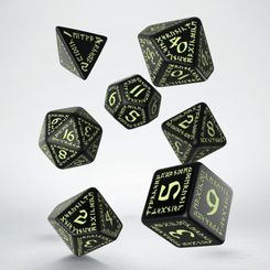 RUNIC BLACK AND GLOW-IN-THE-DARK DICE SET, SADA RPG HRACÍCH KOSTEK - HRACÍ KOSTKY - HRY A KNIHY