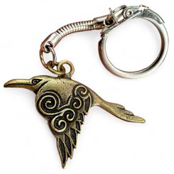 CORVUS KLÍČENKA - KELTSKÁ VRÁNA, AMULET, STAROMOSAZ - KLÍČENKY Z KOVU - ŠPERKY