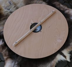 KULATÝ VIKINSKÝ ŠTÍT, PŘEKLIŽKA, LEN, SUROVÁ KŮŽE 70CM - VIKINSKÉ ŠTÍTY - ZBROJE