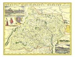 MARKRABSTVÍ MORAVSKÉ, HISTORICKÁ MAPA, RUČNÍ PAPÍR - PLAKÁTY - HOME DECOR