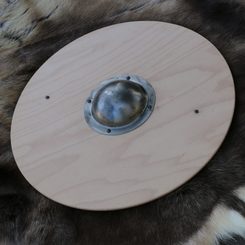 KULATÝ VIKINSKÝ ŠTÍT, PŘEKLIŽKA, LEN, SUROVÁ KŮŽE 70CM - VIKINSKÉ ŠTÍTY - ZBROJE