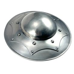 KULATÝ VIKINSKÝ ŠTÍT, PŘEKLIŽKA, LEN, SUROVÁ KŮŽE 70CM - VIKINSKÉ ŠTÍTY - ZBROJE