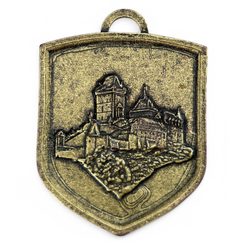 HRAD KARLŠTEJN, STŘEDOVĚKÝ ERB VE ŠTÍTU, ZINEK, STAROMOSAZ - STŘEDOVĚKÉ AMULETY - ŠPERKY