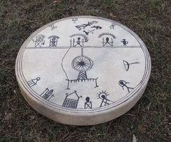 ŠAMANSKÝ RÁMOVÝ BUBEN - Ø 40 CM KOZÍ KŮŽE - BUBNY - TÁBOŘENÍ A ŘEMESLA