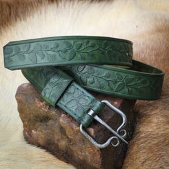 ŠIŠKY lesnický kožený opasek s kovanou sponou, zelený
