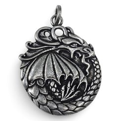 Ouroboros Pendant, Dragon of Eternity, Antique Silver