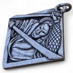 VIKINGSKÝ AMULET VLČÍ HLAVY FENRIR, STARÁ MOSAZ - VIKINGSKÉ AMULETY - ŠPERKY