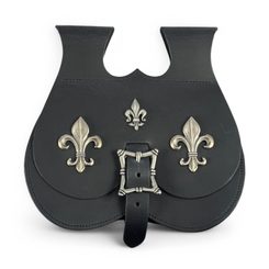 STŘEDOVĚKÁ KOŽENÁ BRAŠNA, FLEUR DE LIS, ČERNÁ - BRAŠNY Z KŮŽE - SEDLÁŘSTVÍ