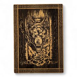 FENRIR - VLK ZBAVENÝ ŘETĚZŮ NÁSTĚNNÁ DEKORACE, DŘEVO 32X46CM - DŘEVĚNÉ OBRAZY - HOME DECOR