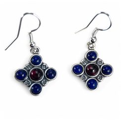 PRAGA, STŘEDOVĚKÉ STŘÍBRNÉ NÁUŠNICE, GRANÁT A LAPIS LAZULI, AG 925/1000 - NÁUŠNICE - STŘÍBRNÉ ŠPERKY