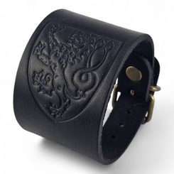 BOHEMIA, KOŽENÝ NÁRAMEK S ČESKÝM LVEM, ČERNÝ - KOŽENÉ ŠPERKY - SEDLÁŘSTVÍ